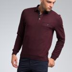 Καθημερινό Casual Μπορντό Ανδρικό Μπλουζάκι Πόλο με Κουμπιά και Λάστιχο