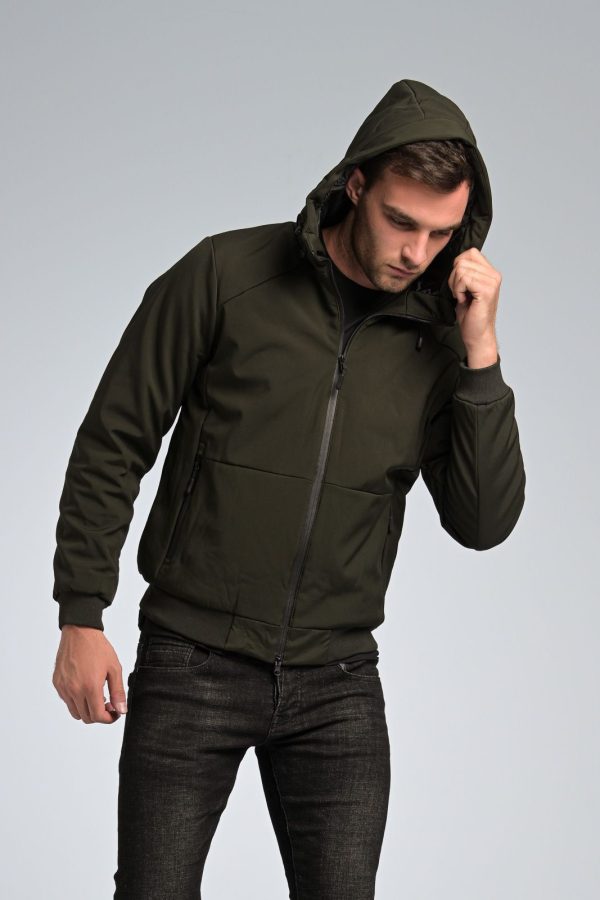 Casual Νεανικό Αδιάβροχο Ανδρικό Κοντό Bomber Μπουφάν PAPARAZZI με Κουκούλα Πράσινο Λαδί