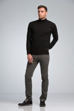 Outfit με Ανδρικό Παντελόνι Chino Υφασμάτινο MASSARO Γκρι- Slim fit και μαύρο ζιβάγκο