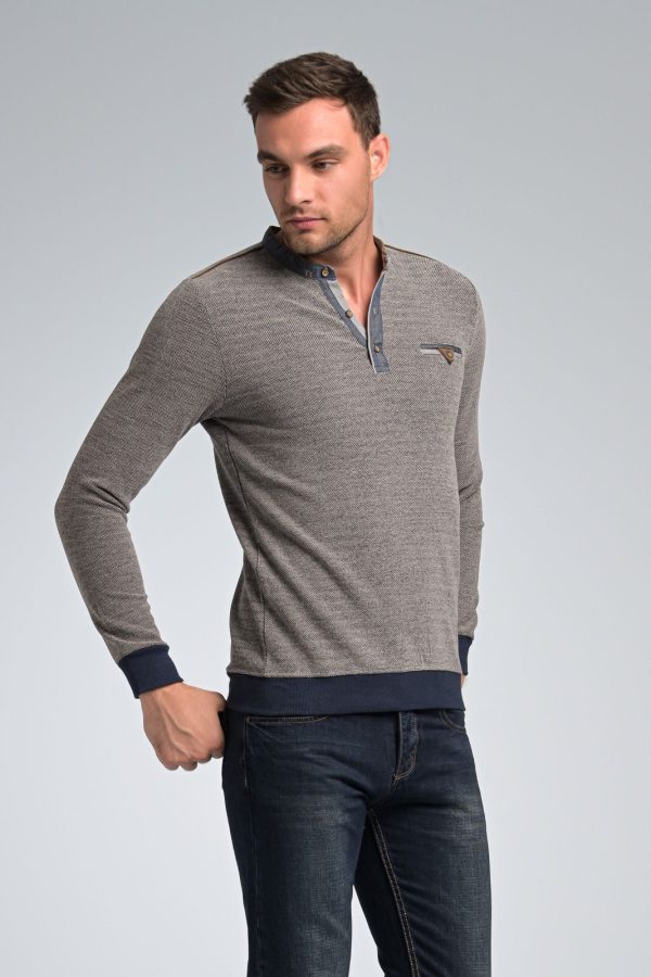 Νεανικό Casual Ανδρικό Βαμβακερό Μπλουζάκι με Γιακά Τύπου Μάο σε Γκρι Χρώμα