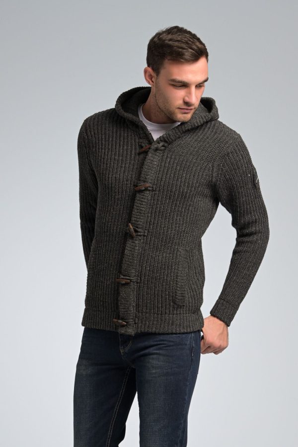 Μοντγκόμερι Ανδρική Γκρι Ζακέτα MASSARO με Κουκούλα