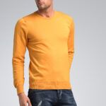 Casual φθηνό καθημερινό Βαμβακερό Ανδρικό Πλεκτό πουλόβερ Massaro με Λαιμόκοψη σε Μουσταρδί Χρώμα