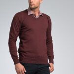 Βαμβακερό Ανδρικό Massaro Πουλόβερ με Βε σε Μπορντό Χρώμα