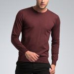 φθηνό casual καθημερινό Βαμβακερό Ανδρικό Πλεκτό πουλόβερ Massaro με Λαιμόκοψη σε Μπορντό Χρώμα