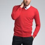 Βαμβακερό Ανδρικό Massaro Πουλόβερ με Βε σε Κόκκινο Χρώμα