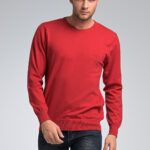 φθηνό casual καθημερινό Βαμβακερό Ανδρικό Πλεκτό Πουλόβερ Massaro με Λαιμόκοψη σε Κόκκινο Χρώμα