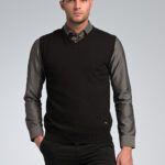 Κλασική Διαχρονική Μαύρη Ανδρική Πλεκτή Καζάκα Χωρίς Μανίκια με Βε για όλες τις ώρες