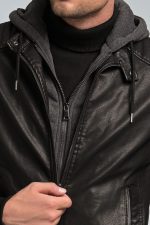 Δερμάτινο Ανδρικό Μπουφάν PU Μαύρο PAPARAZZI με Αφαιρούμενη Κουκούλα