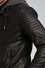 Δερμάτινο Ανδρικό Μπουφάν PU Μαύρο PAPARAZZI με Αφαιρούμενη Κουκούλα