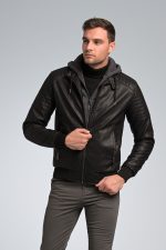 Δερμάτινο Ανδρικό Μπουφάν PU Μαύρο PAPARAZZI με Αφαιρούμενη Κουκούλα