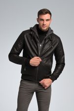 Νεανικό casual Δερμάτινο Ανδρικό Μπουφάν PU Μαύρο PAPARAZZI με Αφαιρούμενη Κουκούλα