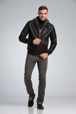 Δερμάτινο Ανδρικό Μπουφάν PU Μαύρο PAPARAZZI με Αφαιρούμενη Κουκούλα