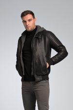 Δερμάτινο Ανδρικό Μπουφάν PU Μαύρο PAPARAZZI με Αφαιρούμενη Κουκούλα