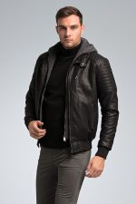 Δερμάτινο Ανδρικό Μπουφάν PU Μαύρο PAPARAZZI με Αφαιρούμενη Κουκούλα