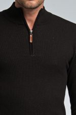 Βαμβακερό Ανδρικό Πόλο MASSARO με Φερμουάρ σε Μαύρο/Γκρι Χρώμα