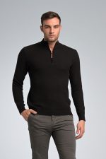 Βαμβακερό Ανδρικό Πόλο MASSARO με Φερμουάρ σε Μαύρο/Γκρι Χρώμα