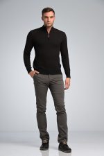 Ντύσιμο έτοιμο με Βαμβακερό Ανδρικό Πόλο MASSARO με Φερμουάρ σε Μαύρο/Γκρι Χρώμα και βαμβακερό γκρι υφασμάτινο παντελόνι