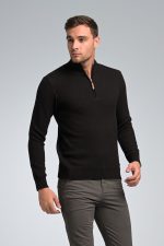 Casual Νεανικό Βαμβακερό Ανδρικό Πόλο MASSARO με Φερμουάρ σε Μαύρο/Γκρι Χρώμα