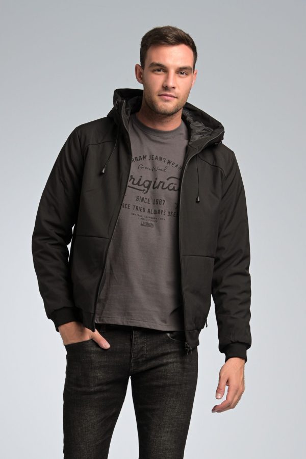 Casual Νεανικό Neoprene Ανδρικό Κοντό Bomber Μπουφάν PAPARAZZI με Κουκούλα Μαύρο Νεοπρέν