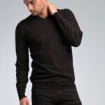 Casual Βαμβακερό Ανδρικό Massaro Πουλόβερ με Βε σε Μαύρο Χρώμα - πλεκτή μπλούζα