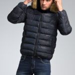 Αδιάβροχο Μπλε Ανδρικό Κοντό Μπουφάν PAPARAZZI με Γούνα και Κουκούλα