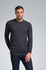 Κλασικό Φαρδύ Μπλε Denim Ανδρικό Μάλλινο Πλεκτό Massaro με Λαιμόκοψη