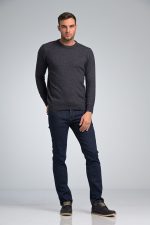 Καθημερινό casual Μπλε Denim Ανδρικό Μάλλινο Πλεκτό Massaro με Λαιμόκοψη