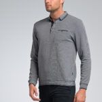 Casual Καθημερινό κλασικό Μπλε Γκρι Ανδρικό Μπλουζάκι Πόλο με Κουμπιά και Λάστιχο