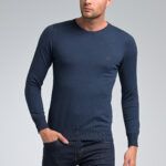 φθηνό casual καθημερινό Βαμβακερό Ανδρικό Πλεκτό πουλόβερ Massaro με Λαιμόκοψη σε Μπλε Ραφ Χρώμα