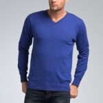 Βαμβακερό Ανδρικό Massaro Πουλόβερ με Βε σε Μπλε Ρουά Χρώμα