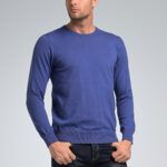 Βαμβακερό Ανδρικό Πλεκτό Massaro με Λαιμόκοψη σε Μπλε Ρουά Χρώμα