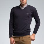 φθηνό καθημερινό casual Βαμβακερό Ανδρικό Massaro Πουλόβερ με Βε σε Μπλε Navy Χρώμα