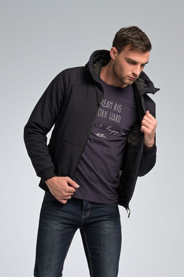 Casual Ανδρικό Κοντό Bomber Μπουφάν PAPARAZZI με Κουκούλα Μπλε Νεοπρέν Neoprene