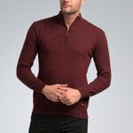 Casual Νεανικό Βαμβακερό Ανδρικό Πόλο MASSARO με Φερμουάρ σε Μπορντό/Γκρι Χρώμα για κάθε μέρα