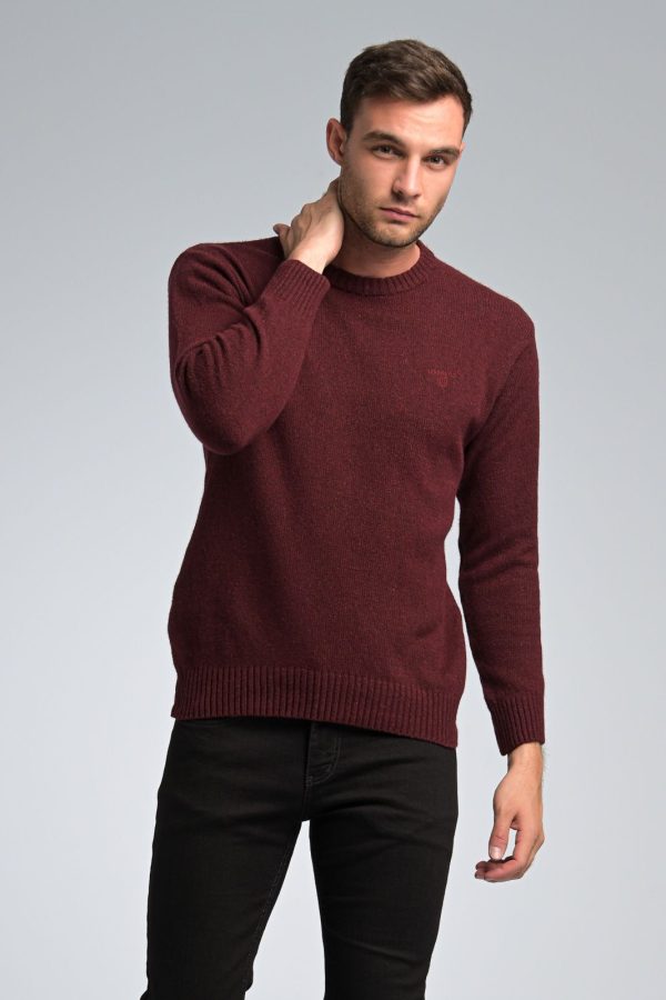 Φθηνό Μπορντό Ανδρικό Μάλλινο Πλεκτό Massaro με Λαιμόκοψη