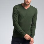 Βαμβακερό Ανδρικό Massaro Πουλόβερ με Βε σε Πράσινο Χρώμα