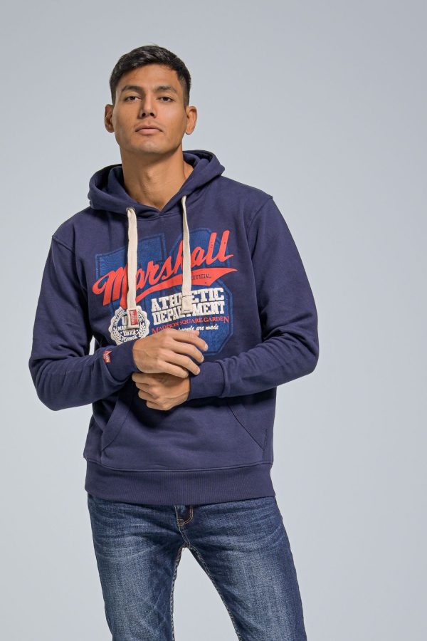 Κλειστό Φούτερ Ανδρικό με Στάμπα και Κουκούλα σε Μπλε Χρώμα