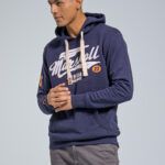 Ανδρικό Φούτερ με Στάμπα και Κουκούλα σε Μπλε Χρώμα