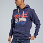 Κλειστό Φούτερ Ανδρικό με Στάμπα και Κουκούλα σε Μπλε Χρώμα