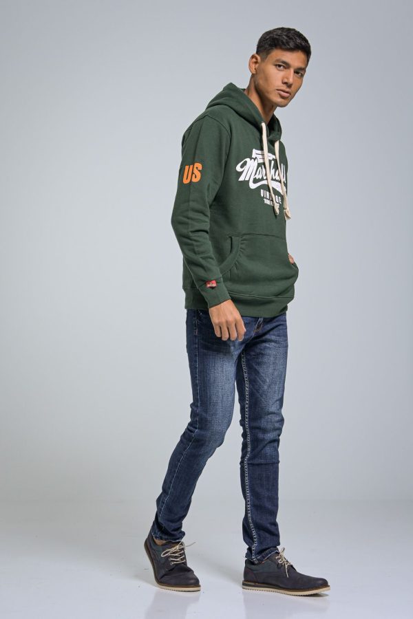 Κλειστό Φούτερ Ανδρικό με Στάμπα και Κουκούλα σε Πράσινο Χρώμα