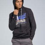 Κλειστό Φούτερ Ανδρικό με Στάμπα και Κουκούλα σε Μαύρο Χρώμα