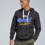 Ανδρικό Φούτερ με Στάμπα και Κουκούλα σε Μαύρο Χρώμα