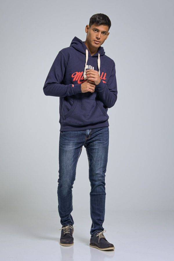 Ανδρικό Φούτερ με Στάμπα και Κουκούλα σε Μπλε Χρώμα