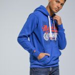 Κλειστό Φούτερ Ανδρικό με Στάμπα και Κουκούλα σε Ρουά Χρώμα