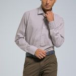 Καφέ Γκρι Πουκάμισο PAPARAZZI με Μπλε Ρίγα χωρίς Τσεπάκι - Classic Fit