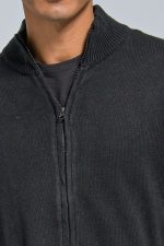 Μαύρη Βαμβακερή Ζακέτα Massaro με Φερμουάρ - Regular Fit