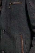 Μάλλινο Ανδρικό Παλτό με Όρθιο Γιακά και Καφέ Λεπτομέρειες σε Μαύρο Χρώμα