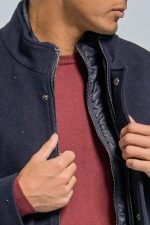 Μάλλινο Ανδρικό Παλτό με Γιλέκο σε Μπλε Χρώμα