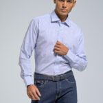 Σιελ Πουκάμισο PAPARAZZI με Σκούρα Ρίγα χωρίς Τσεπάκι - Classic Fit