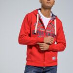 Ανδρικό Φούτερ Ζακέτα και Στάμπα και Κουκούλα σε Κόκκινο Χρώμα